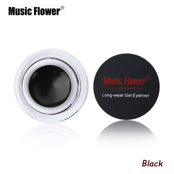 New Brand Music Flower Black Waterproof Eyeliner Gel Makeup Cosmetic Gel Eye Liner With Brush 24 Hours Long-lasting For Women