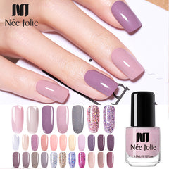 NEE JOLIE 3.5ml Nude Candy Color Nail Polish Semi-transparent  Nail Art Varnish Pink Glitter Shimmer Polish Design