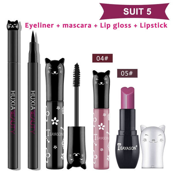 4pcs/set Cate Makeup Sets Including Lipstick, Eyeliner,Mascara, Eyeshadow, Makeup Kit Women Cosmetics Bag for Gifts