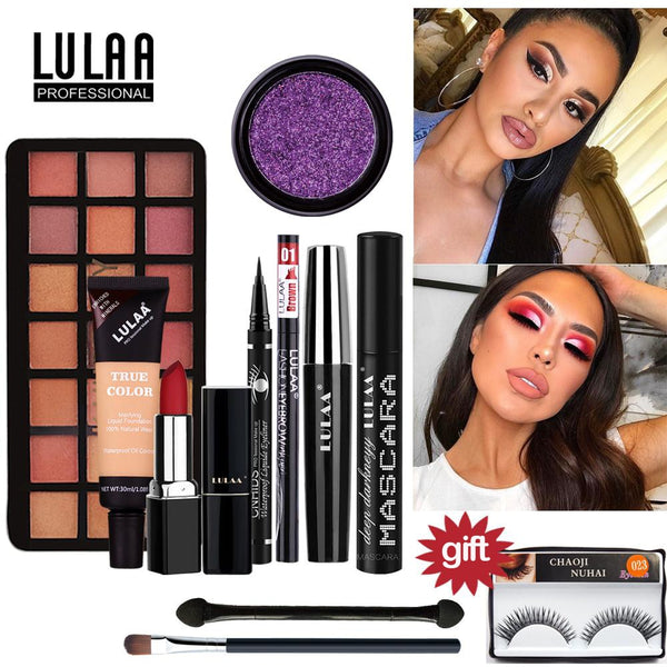 LULAA 8Pcs Professional Make up Set Makeup Kit Lipstick Eyeshadow Eyeliner Mascara Eyebrow pencil Concealer with Cosmetic Bag