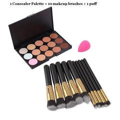 Pro Makeup Set 15 Colors Concealer Contour Palette + 10pcs/8pcs Eye Makeup Brushes Tools + Sponge Puff Cosmetics Make Up Kit