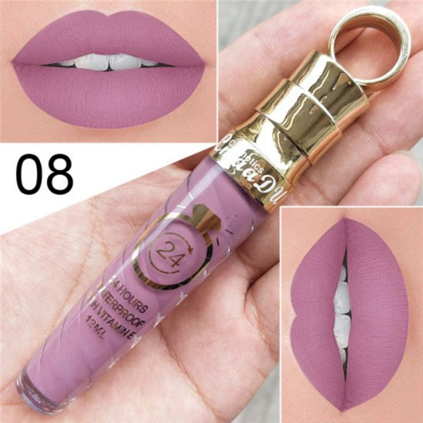 20 Colors Lipstick Waterproof Long Lasting Matte+Shimmer Mental Beauty Lip Gloss