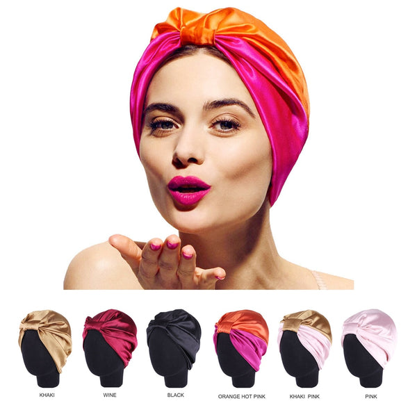 6 Colors Satin Bonnet Salon Bonnet Night Hair Hat For Natural Curly Hair Double Elastic Bathing Sleep Women Head Cover Wrap Hat
