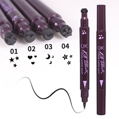 QIC black liquid eyeliner pencil waterproof long lasting quick dry eye liner pen with star moon heart shape stamp for sexy eyes