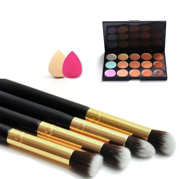2017 Makeup Set Kits 15 Color Concealer contouring makeup Palette+Wooden Handle Brush+Teardrop-shaped Puff Cosmstics Makeup Base