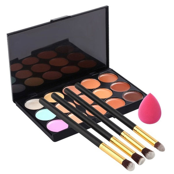 2017 Makeup Set Kits 15 Color Concealer contouring makeup Palette+Wooden Handle Brush+Teardrop-shaped Puff Cosmstics Makeup Base