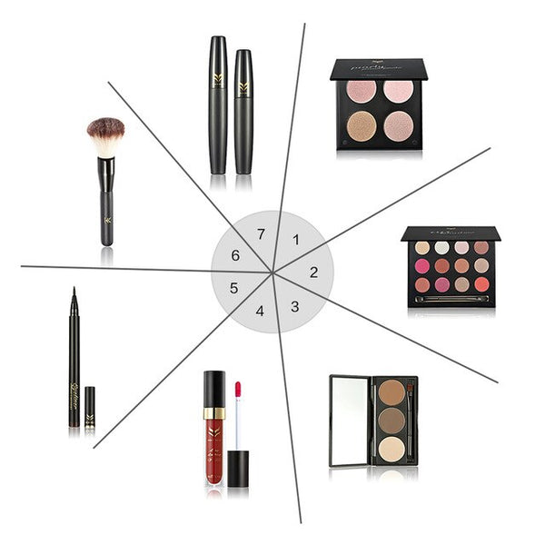 7 Pcs Cosmetics Powder Foundation Brush Eye Shadow Mascara Eyeliner Make Up Kit