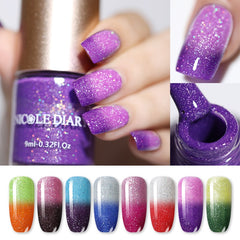 NICOLE DIARY Thermal Nail Polish Glitter Temperature Color Changing Water-based Manicure Varnish Shinny Shimmer Nail Lacquer