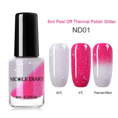 NICOLE DIARY Thermal Nail Polish Glitter Temperature Color Changing Water-based Manicure Varnish Shinny Shimmer Nail Lacquer