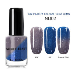 NICOLE DIARY Thermal Nail Polish Glitter Temperature Color Changing Water-based Manicure Varnish Shinny Shimmer Nail Lacquer