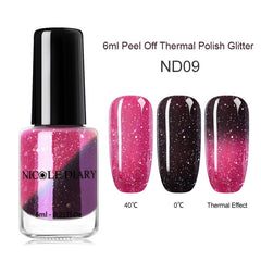 NICOLE DIARY Thermal Nail Polish Glitter Temperature Color Changing Water-based Manicure Varnish Shinny Shimmer Nail Lacquer