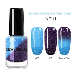 NICOLE DIARY Thermal Nail Polish Glitter Temperature Color Changing Water-based Manicure Varnish Shinny Shimmer Nail Lacquer