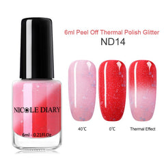 NICOLE DIARY Thermal Nail Polish Glitter Temperature Color Changing Water-based Manicure Varnish Shinny Shimmer Nail Lacquer