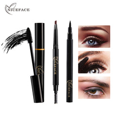 NICEFACE Black Curling Mascara +  Waterproof Liquid Eye Liner  + Long-Lasting Eyebrow Pencil with Brush Eye Makeup Set Kit Tools