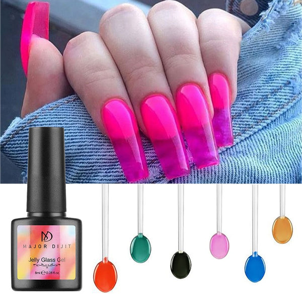 1bottle Jelly Glass Candy Gel Nail Polish Translucent Neon Color Summer Attribute Soak Off UV Varnish Mirror Gel