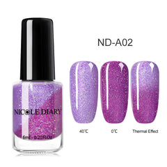 NICOLE DIARY Holographic Nail Polish Thermal Glitter Chameleon Temperature Color Changing Manicure Varnish Gradient Nail Lacquer